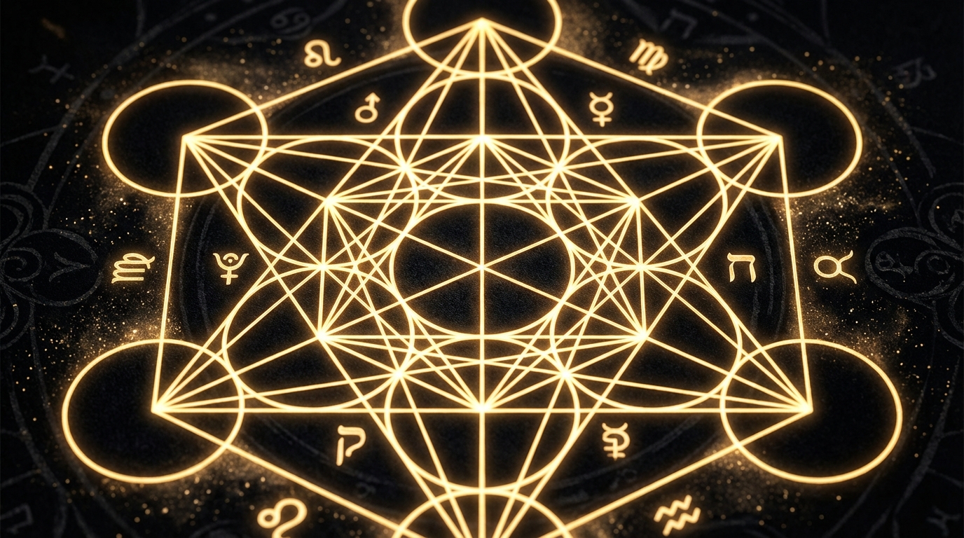Metatron's Cube sacred geometry symbol: The divine blueprint containing the five Platonic solids